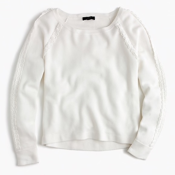J. Crew Tops - J CREW | White Scalloped Crewneck Ruffle Sweater